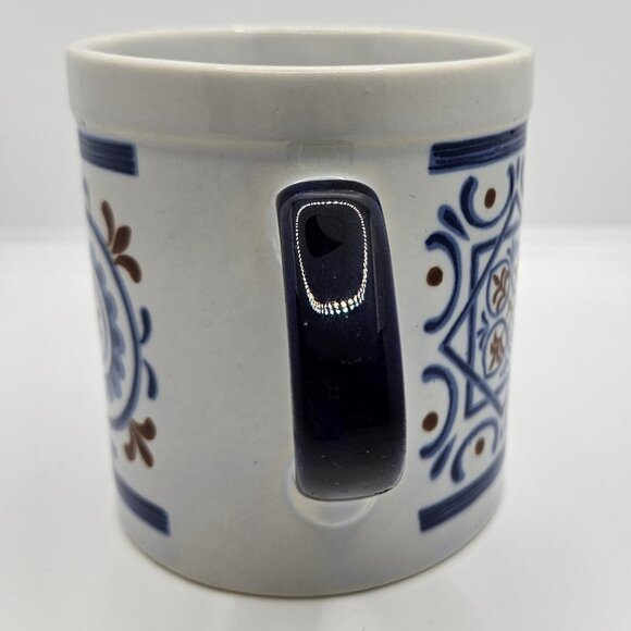 Ceramic Coffee Cup Mug Hand Painted Japan 4” tall Navy Blue Deep Red Vintage - Picture 4 of 6
